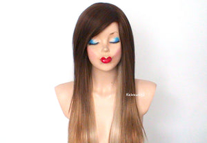 28" Brown /Honey Blonde /Ash blonde Long Straight Hair Long Side Wig