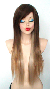 28" Brown /Honey Blonde /Ash blonde Long Straight Hair Long Side Wig