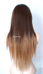 Load image into Gallery viewer, 28&quot; Brown /Honey Blonde /Ash blonde Long Straight Hair Long Side Wig
