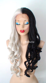 Load image into Gallery viewer, 28&quot; Lace front Gray Black Side by Side Long Wavy Hair Wig
