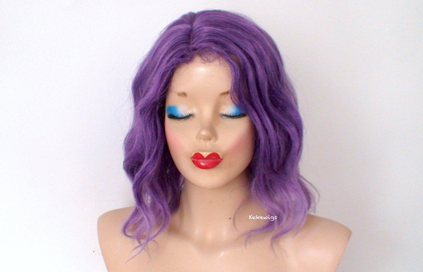 16" Purple Ombré Short Wavy Hairstyle Wig