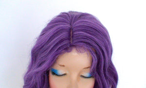 16" Purple Ombré Short Wavy Hairstyle Wig