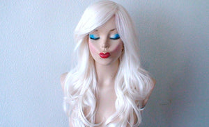 26" White Long Curly Hair Long Side Bangs Wig