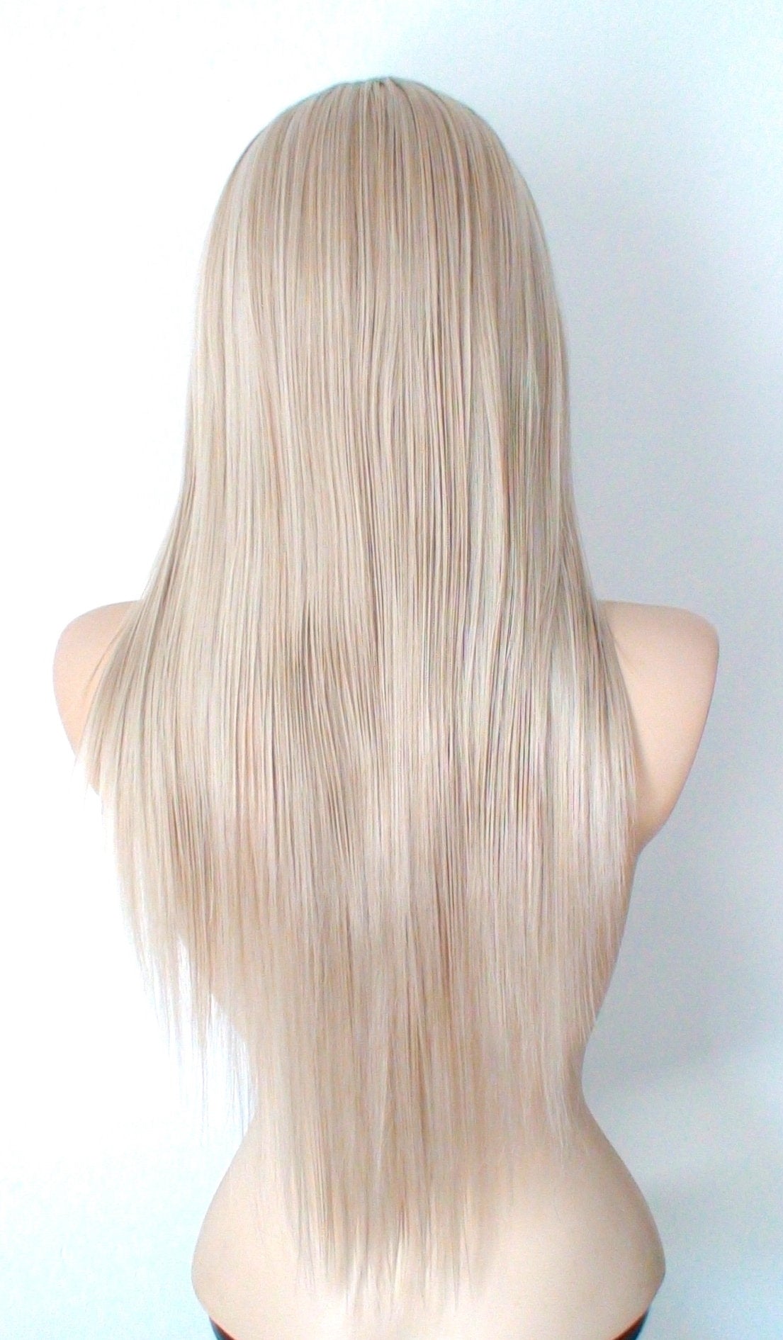 26” Ash Blonde Long Straight Layered Hair Long Side Bangs Wigs