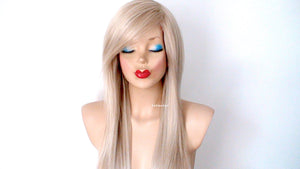 26” Ash Blonde Long Straight Layered Hair Long Side Bangs Wigs