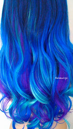 Load image into Gallery viewer, 26&quot; Blue Galaxy Ombre Long Curly Hair Side Bangs Wig
