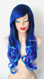 Load image into Gallery viewer, 26&quot; Blue Galaxy Ombre Long Curly Hair Side Bangs Wig
