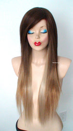 Load image into Gallery viewer, 28&quot; Brown /Honey Blonde /Ash blonde Long Straight Hair Long Side Wig
