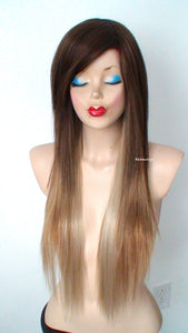 28" Brown /Honey Blonde /Ash blonde Long Straight Hair Long Side Wig