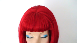 28" Red Long Curly Hair with Bangs Wig