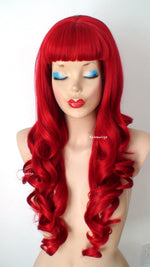 Load image into Gallery viewer, 28&quot; Red Long Curly Hair with Bangs Wig
