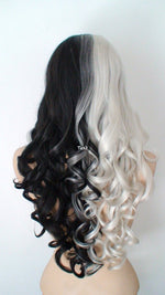 Load image into Gallery viewer, 28&quot; Lace front Gray Black Side by Side Long Wavy Hair Wig
