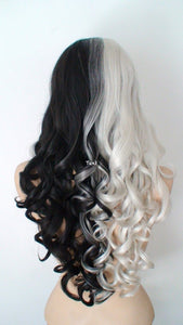 28" Lace front Gray Black Side by Side Long Wavy Hair Wig