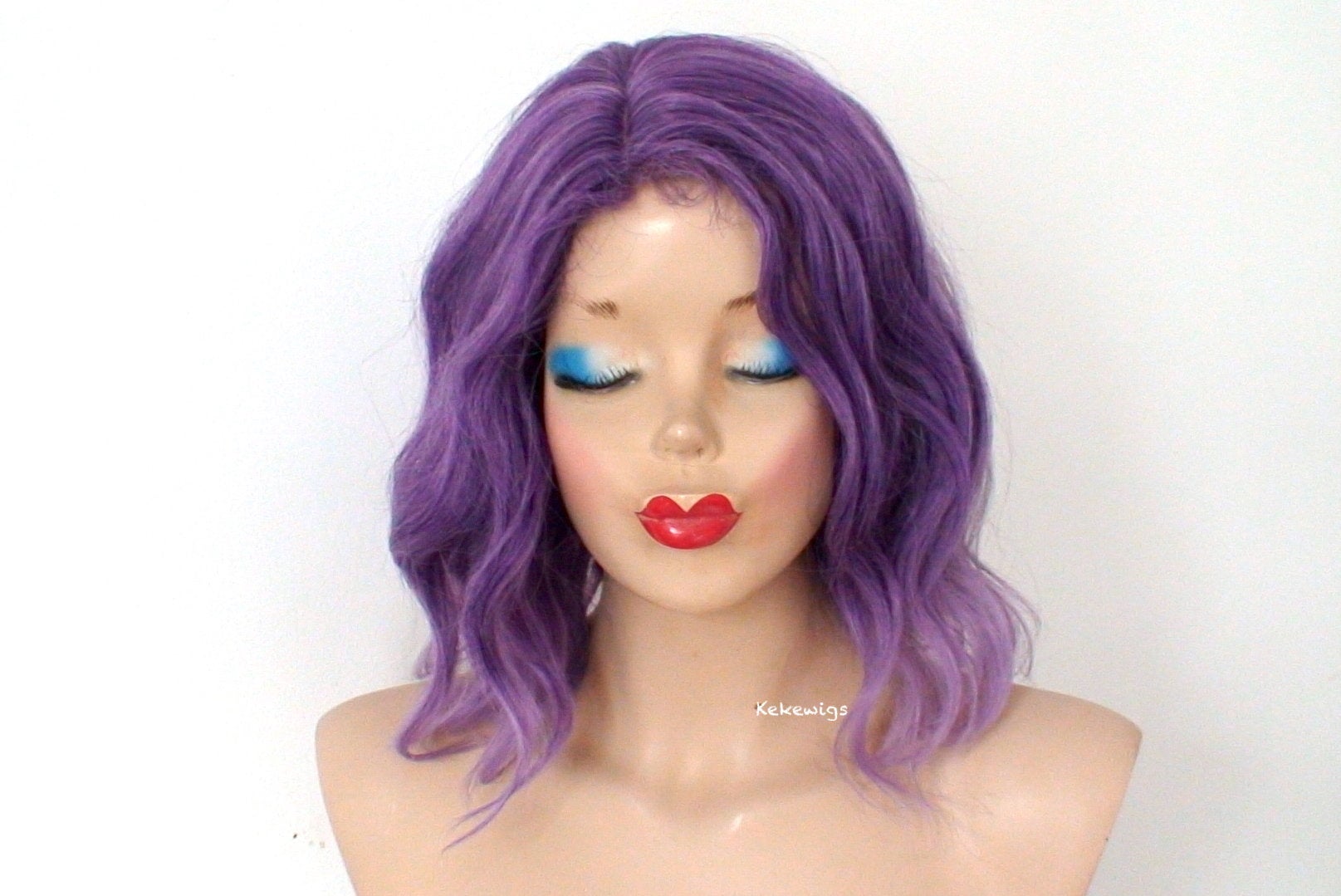 16" Purple Ombré Short Wavy Hairstyle Wig