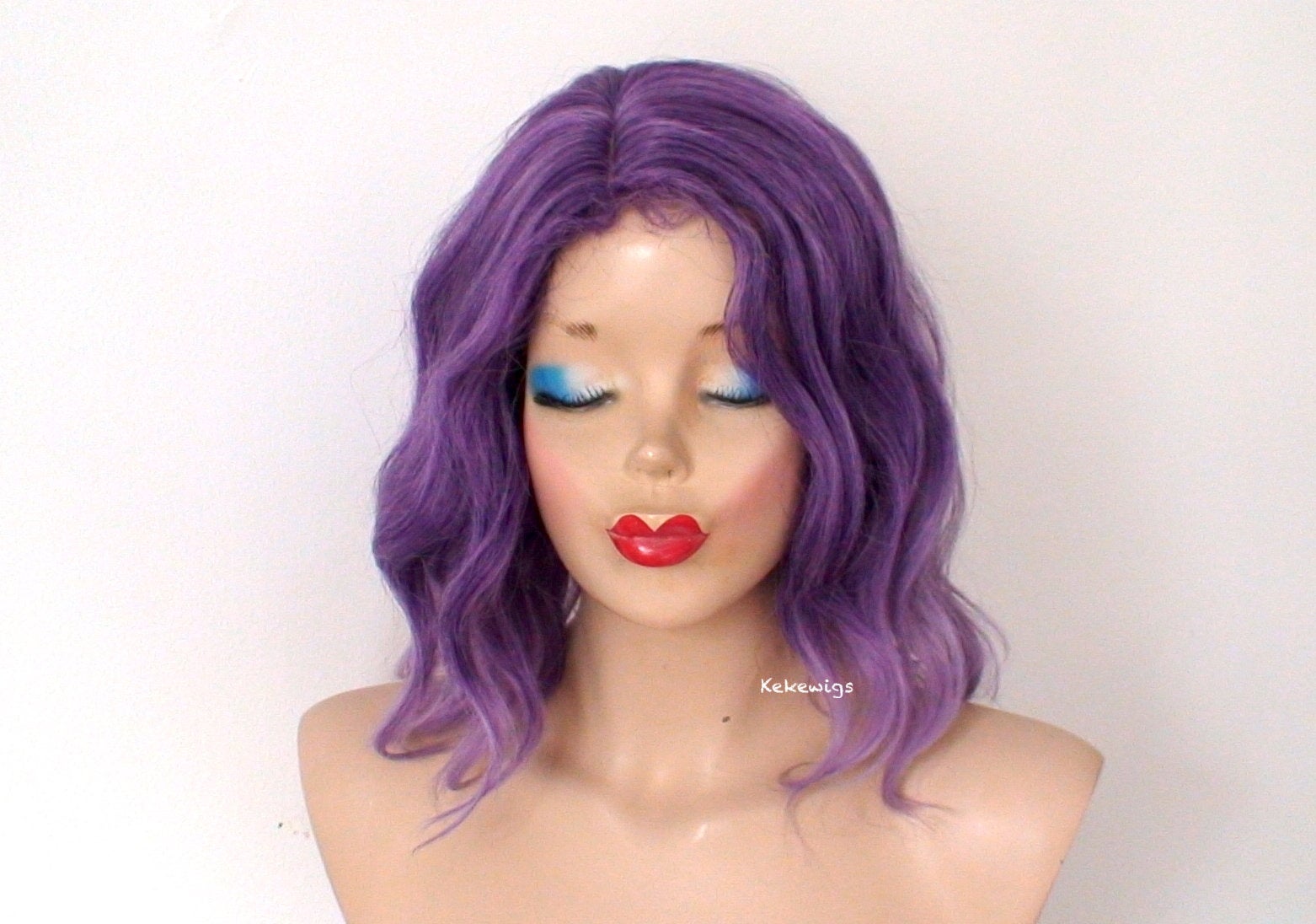 16" Purple Ombré Short Wavy Hairstyle Wig