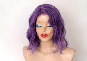 16" Purple Ombré Short Wavy Hairstyle Wig