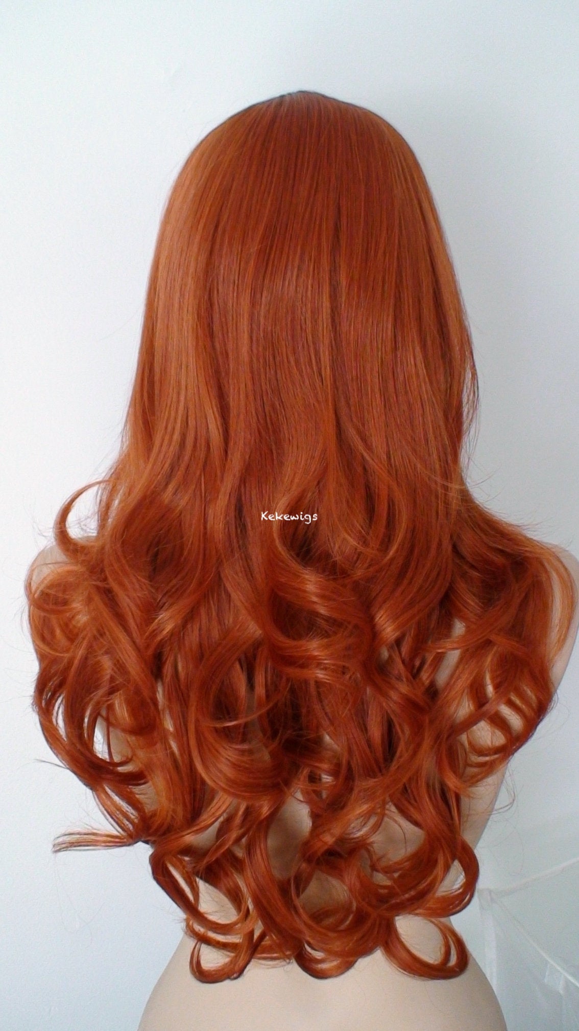 26" Ginger Orange Long Curly Hair with Bangs Wig