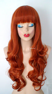 26" Ginger Orange Long Curly Hair with Bangs Wig