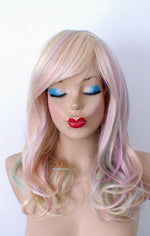 Load image into Gallery viewer, 20&quot; Hand-Dyed Blonde Pastel Rainbow Curly Hair Side Bangs Wig
