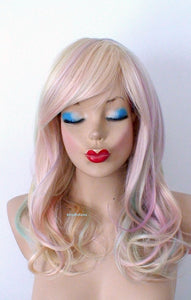 20" Hand-Dyed Blonde Pastel Rainbow Curly Hair Side Bangs Wig