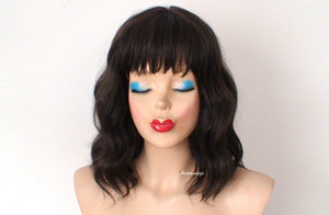 16" Brown Short Wavy Hair with Bangs Wig