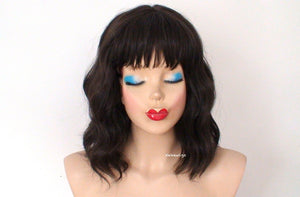 16" Brown Short Wavy Hair with Bangs Wig