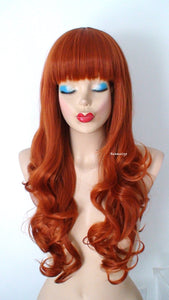 26" Ginger Orange Long Curly Hair with Bangs Wig