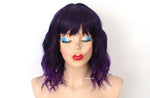 Load image into Gallery viewer, 16&quot; Purple Ombre Short Wavy Hair with Bangs Wig
