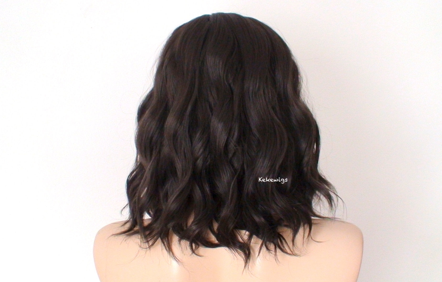 16" Brown Short Wavy Hair with Bangs Wig