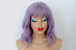 Load image into Gallery viewer, 16&quot; Pastel Smoky Lavender Short Wavy Hair with Bangs Wig.
