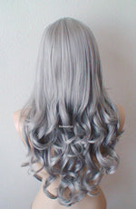 Load image into Gallery viewer, 26&quot; Salt Pepper Gray Long Curly HairLong Side Bangs Wig
