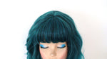 Load image into Gallery viewer, 16&quot; Teal Blue Ombre Short Wavy Hair with Bangs Wig
