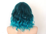 Load image into Gallery viewer, 16&quot; Teal Blue Ombre Short Wavy Hair with Bangs Wig
