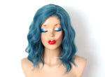 Load image into Gallery viewer, 16&quot; Pastel Dark Teal Blue Short Wavy Hairstyle Wig
