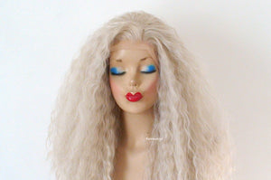 24" Lace Front Ash Blonde Wavy hairstyle Wig