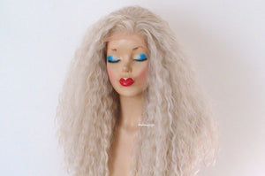 24" Lace Front Ash Blonde Wavy hairstyle Wig