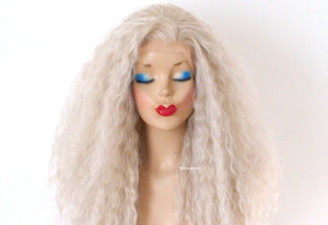 24" Lace Front Ash Blonde Wavy hairstyle Wig