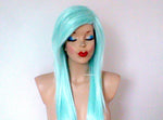 Load image into Gallery viewer, 28&quot; Mint Long Straight Hair Side Bangs Wig. Emo wig.  Scene wig.
