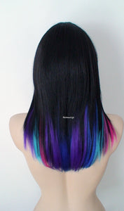 20" Black Galaxy Ombre Straight Hair with Bangs Wig