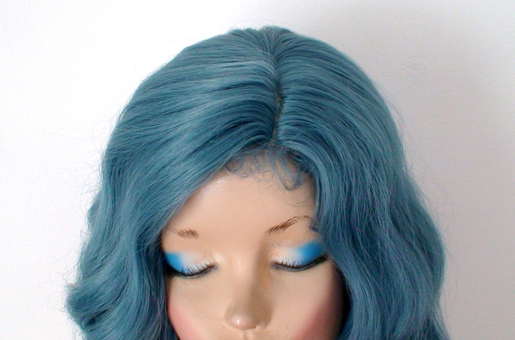 16" Pastel Dark Teal Blue Short Wavy Hairstyle Wig