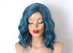 Load image into Gallery viewer, 16&quot; Pastel Dark Teal Blue Short Wavy Hairstyle Wig
