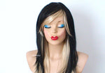 Load image into Gallery viewer, 28&quot; Black Blonde Ombre Long Straight Hair with Bangs Wig.
