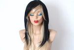 Load image into Gallery viewer, 28&quot; Black Blonde Ombre Long Straight Hair with Bangs Wig.
