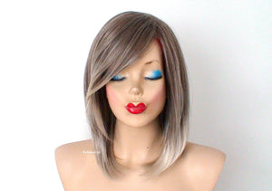 16" Ash Brown Ash Blonde Ombre Short Straight Hair Wig