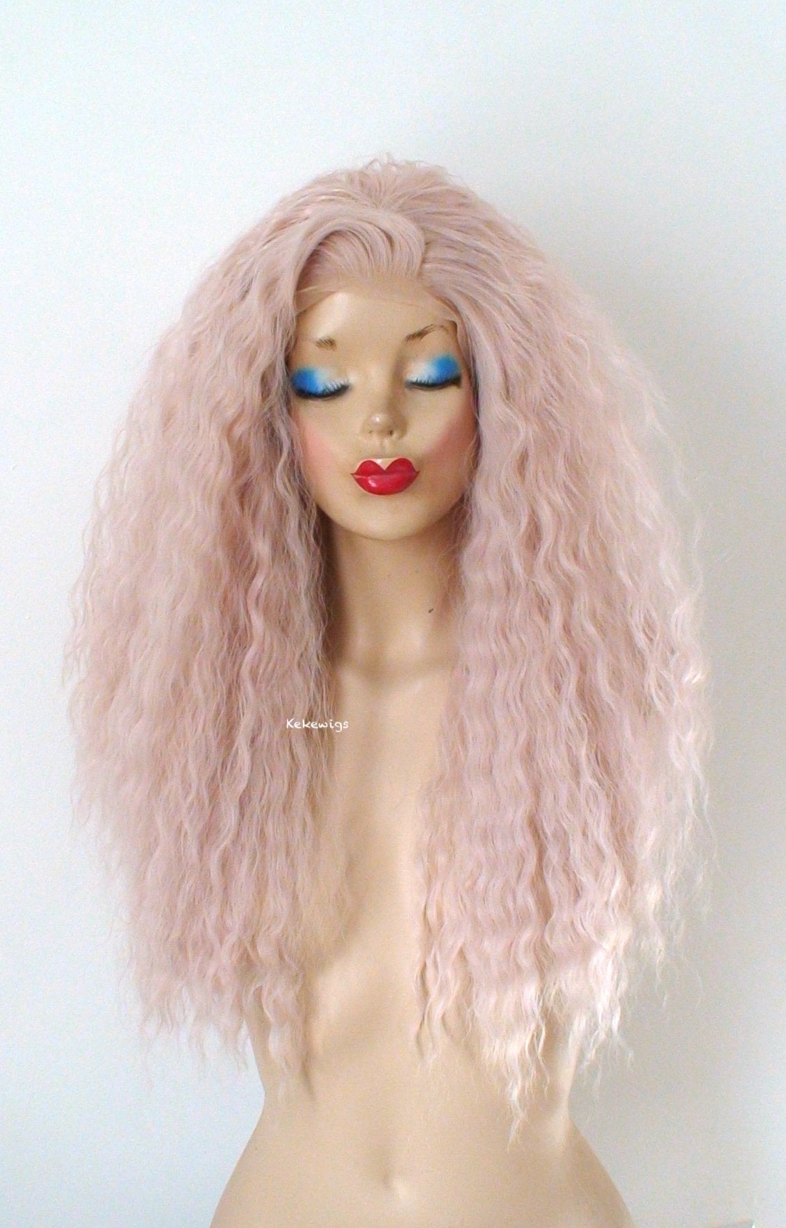 24" Lace Front Antique Pink Long Wavy Hairstyle Wig.