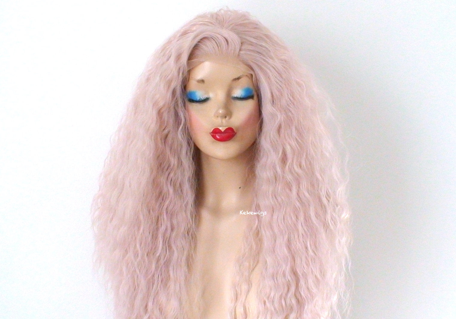 24" Lace Front Antique Pink Long Wavy Hairstyle Wig.