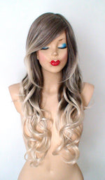 Load image into Gallery viewer, 26&quot; Dirty Blonde /Ash Blonde Ombre Long Curly Hair Long Side Bangs Wig
