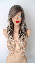 Load image into Gallery viewer, 26&quot; Dirty Blonde /Ash Blonde Ombre Long Curly Hair Long Side Bangs Wig
