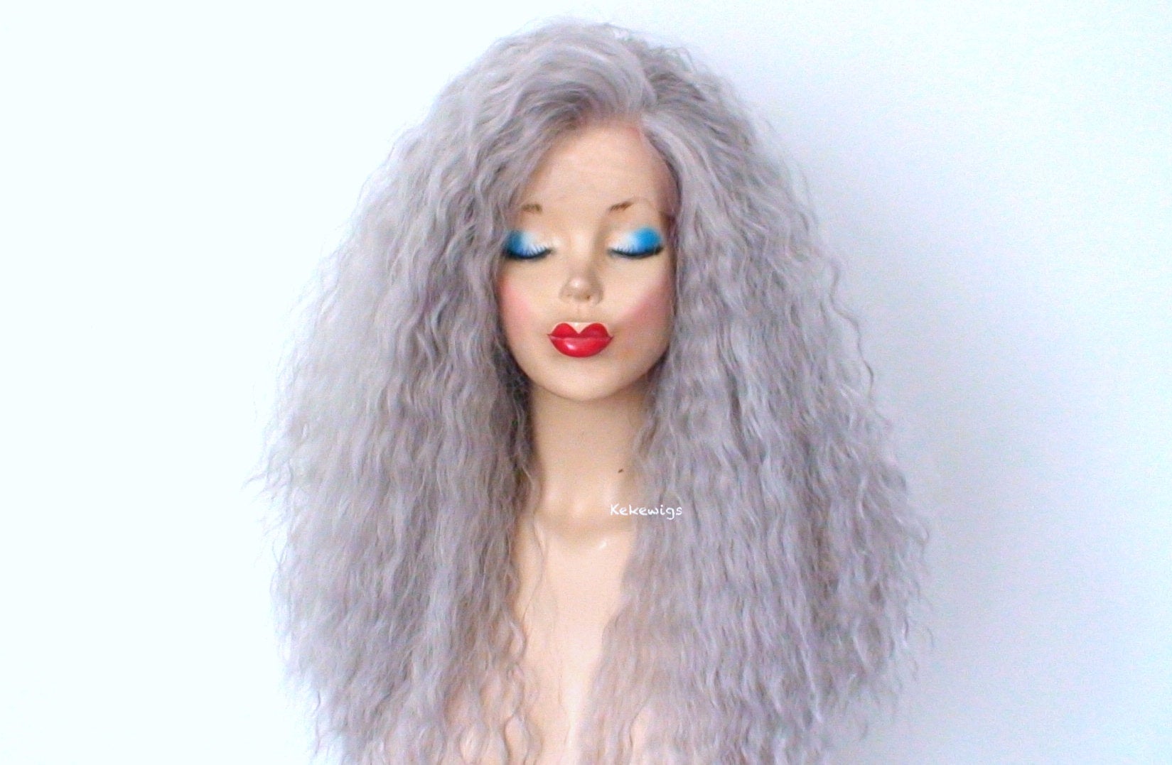 24" Lace Front Gray Long Wavy Hairstyle Wig