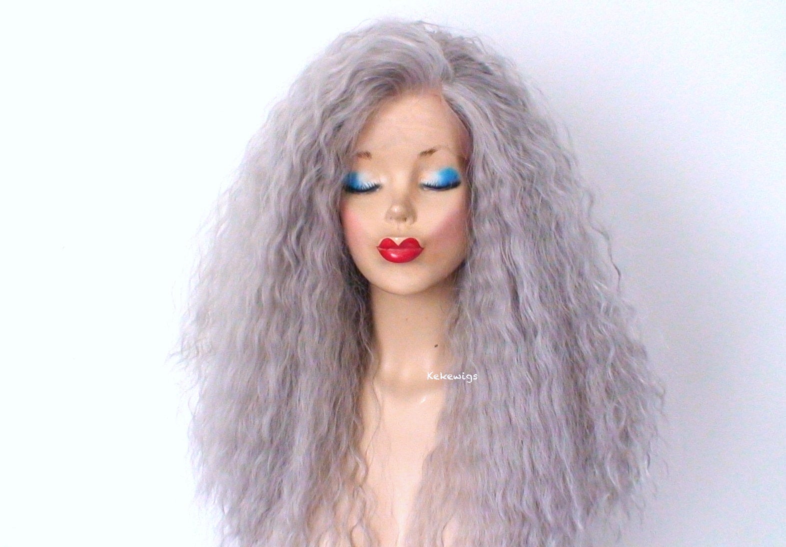 24" Lace Front Gray Long Wavy Hairstyle Wig